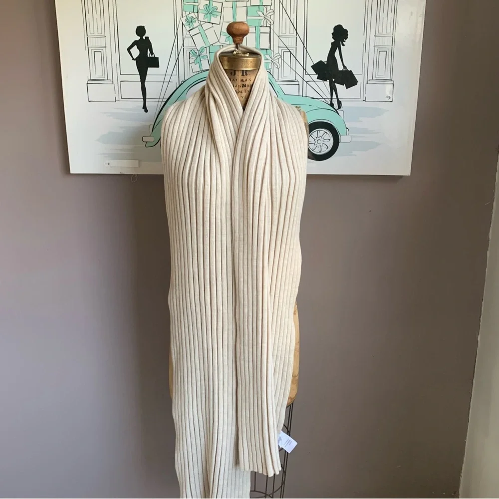 Anine Bing Henley Ribbed Wool Scarf in Beige/ Oat